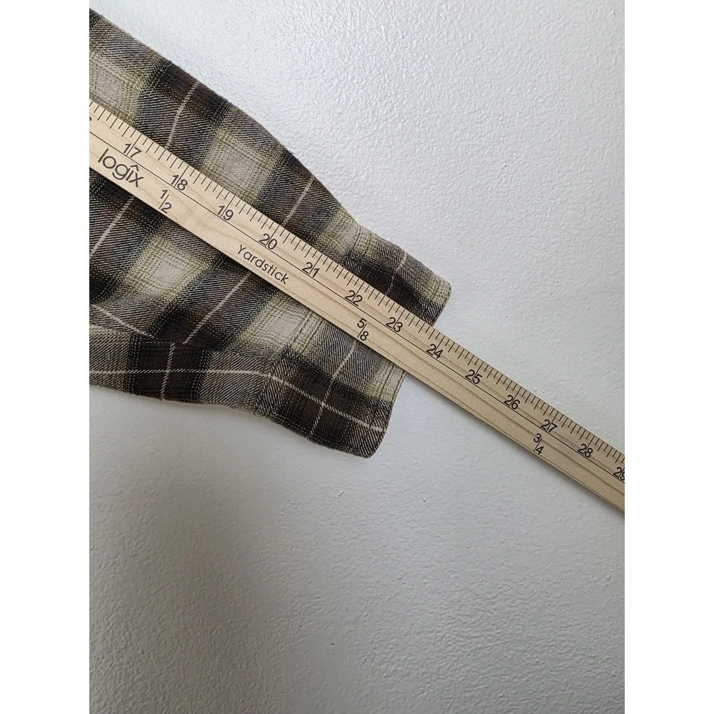 Levis Shirt Mens Large Brown Beige Plaid Button Up Flannel Western Workwear Warm